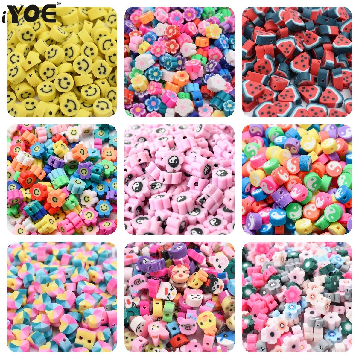 30/50/100pcs Animal Smiley Beads Polymer Clay Beads Sunflower Pig Frog Fruit Spacer Seed Beads For Jewelry Making DIY Bracelet