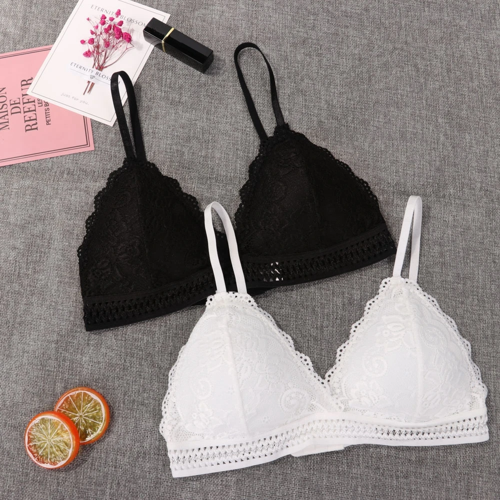 Thin French Style Bralette Lace Wireless Triangle Cup Women Lingerie Soft Bra Seamless Underwear Deep V Girls Hot