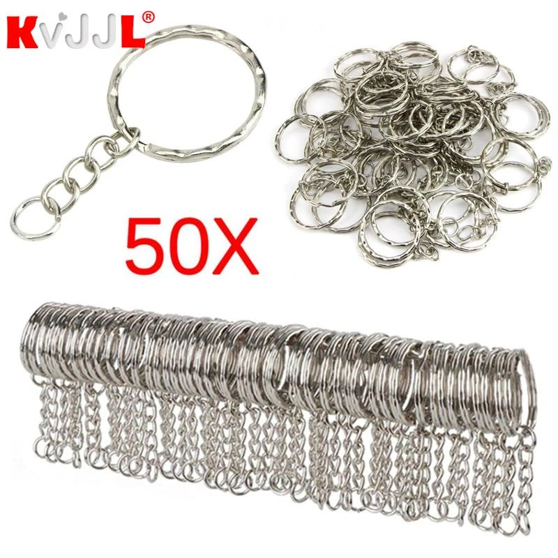 50Pcs/Lot Dia 25mm Polished  Keyring Keychain Split Ring With Short Chain Key Rings Women Men diy Key Chains Accessories