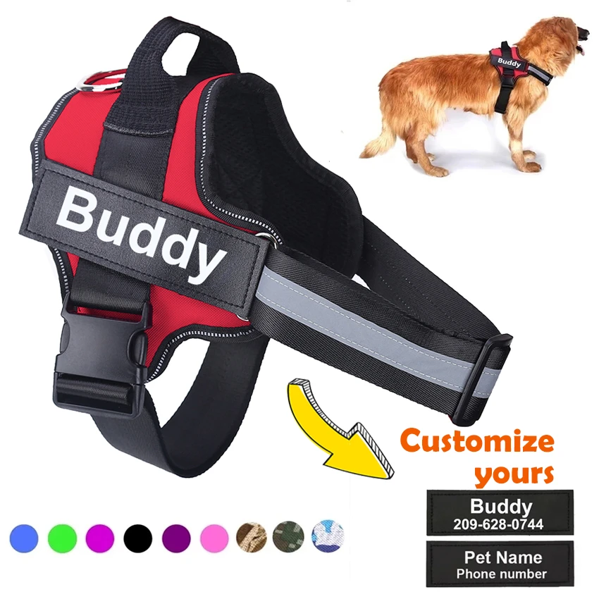 Personalized Dog Harness NO PULL Reflective Breathable Adjustable Pet Harness For Small Large Dog Vest Custom patch Pet Supplies