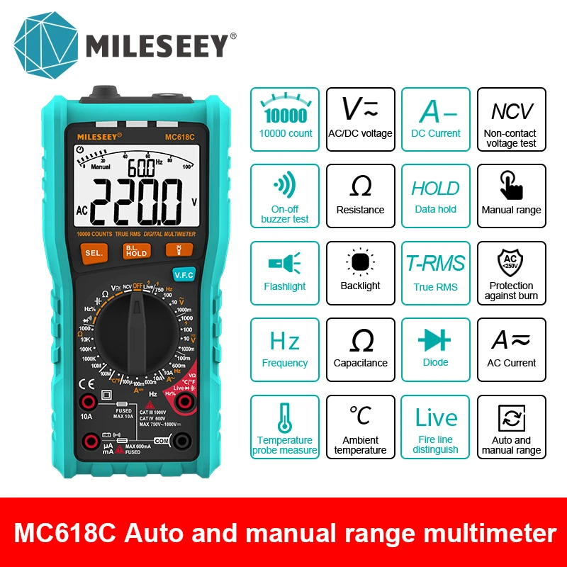 Mileseey NCV Multimeter Digital 10000 counts AC/DC Voltage Meter Protection against Burn Professional Auto Range Multimeter