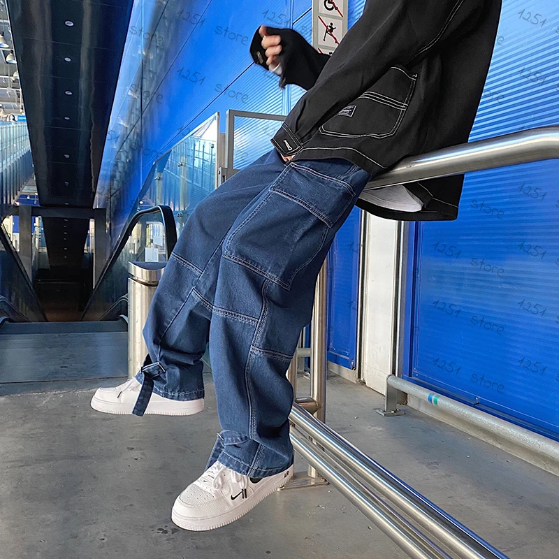 Men Jeans Cargo  jeans Wide Leg Denim Pant Loose Straight Baggy Men's Jeans Streetwear Skateboard Pants Hip Hop Neutral Trousers