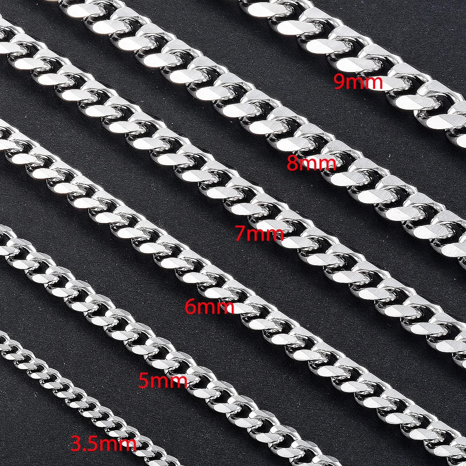 Hot Stainless Steel 3.5mm-8mm Cuban Chain Silver Waterproof Men's And Women's Necklace Jewelry