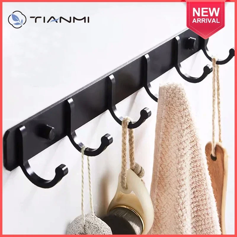 Space Aluminum Black Hook Bathroom Towel Hook Living Room Door Back Clothes Hook Simple Black Storage Hook To Save Space