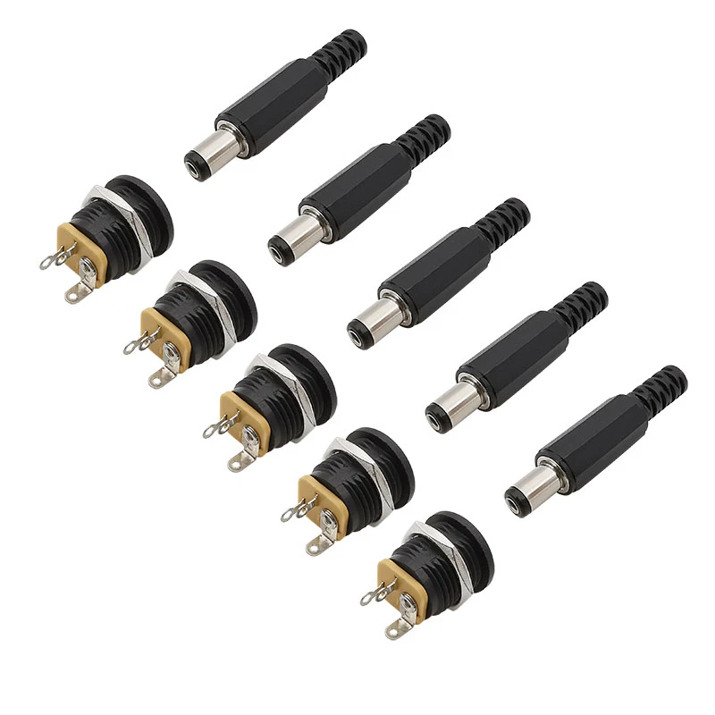 5.5 x 2.1mm 12V 3A DC022 Plastic Male Plugs Female Socket Panel Mount Jack 5.5*2.1mm DC Power Connectors Electrical Supplies