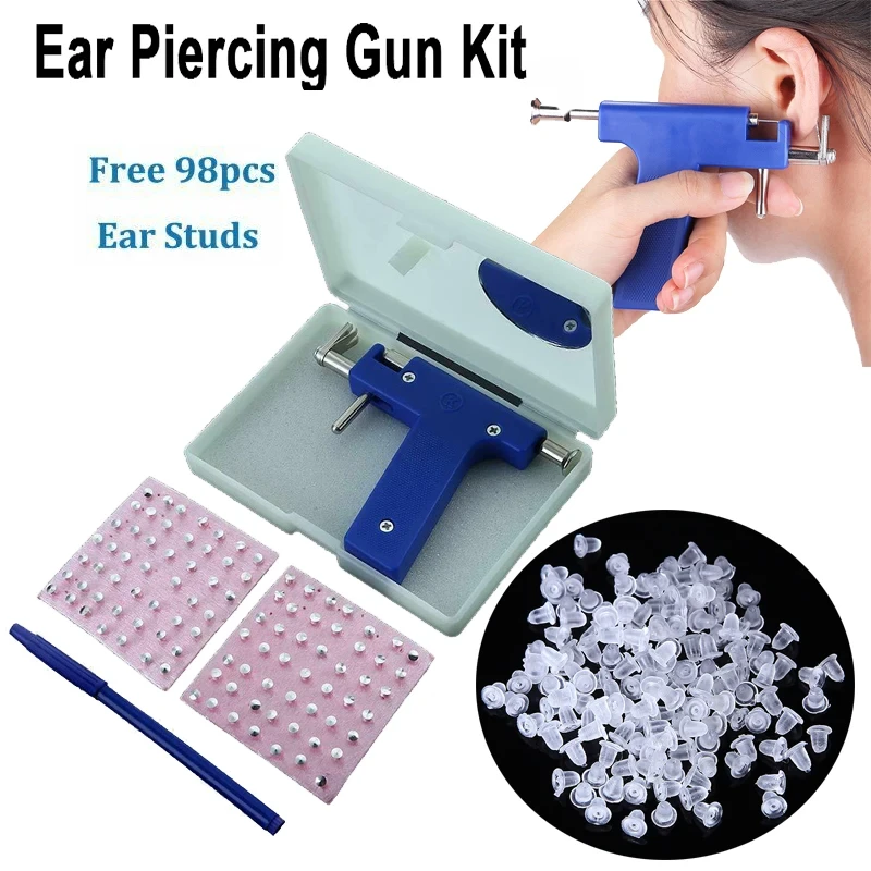 Pro Ear Piercing Gun with 98pcs Studs Kit Tool Set Ear Nose Navel Body Piercing