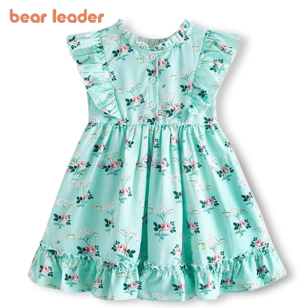 Bear Leader Girls Princess Dresses New Fashion Baby Girl Summer Sleeveless Costumes Kids Ruffles Sweet Clothes Fancy Suits 1-5Y