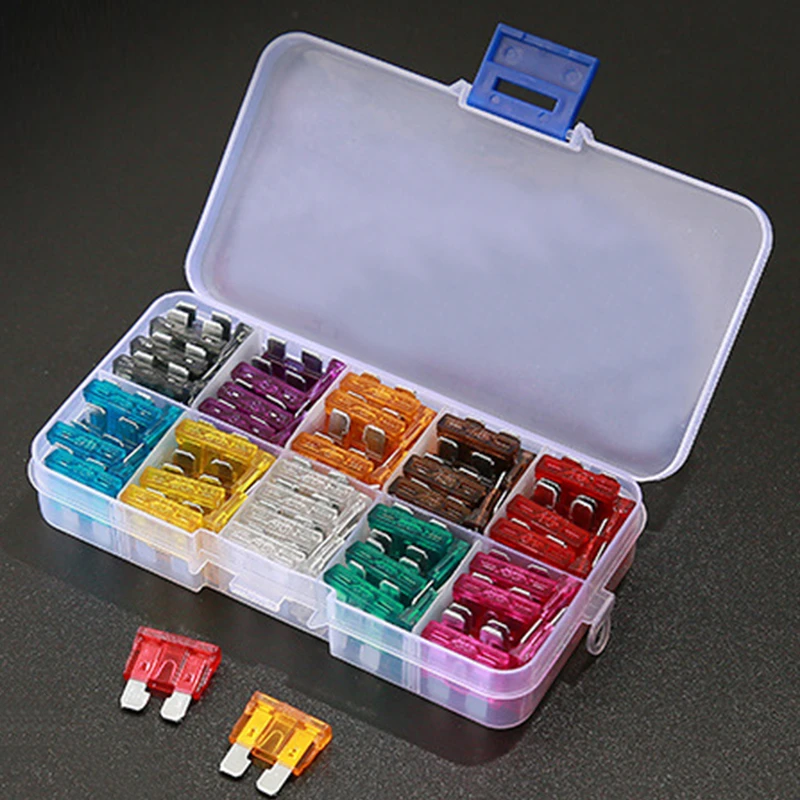 100/50Ps Profile Medium Size Blade Type Car Fuse Assortment 2.5/3/5/7.5/10/15/20/25/30/35A Fuse Set Auto Car Truck with Box Clip