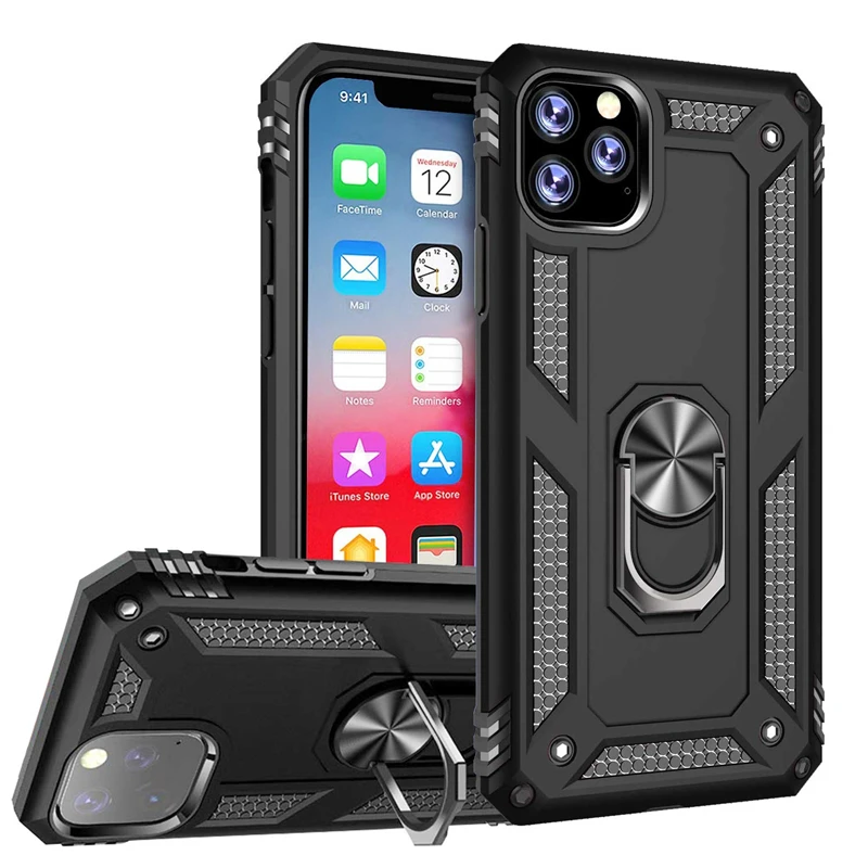 Armor bumper shockproof phone case For iPhone 13 12 11 Pro XS Max mini XR X 6 6S 7 8 Plus Military Finger Ring Kickstand Cover