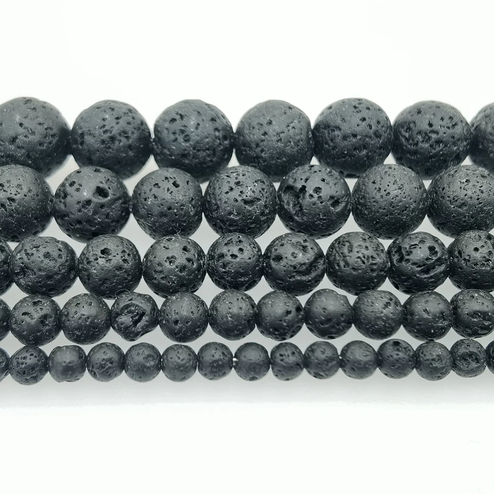 Free Shipping Wholesale 4 6 8 10 12 14mm Natural Black Volcanic Lava Stone Round Beads for Bracelet  Jewelry making