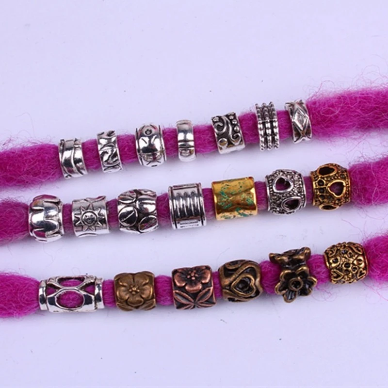 5 Pcs/set Viking Beads 55 Kind Silver Beads for Braiding Dreadlock Hair Decor Cuff Clip Beaded Hair Scrunchies Tibet Bead Tube