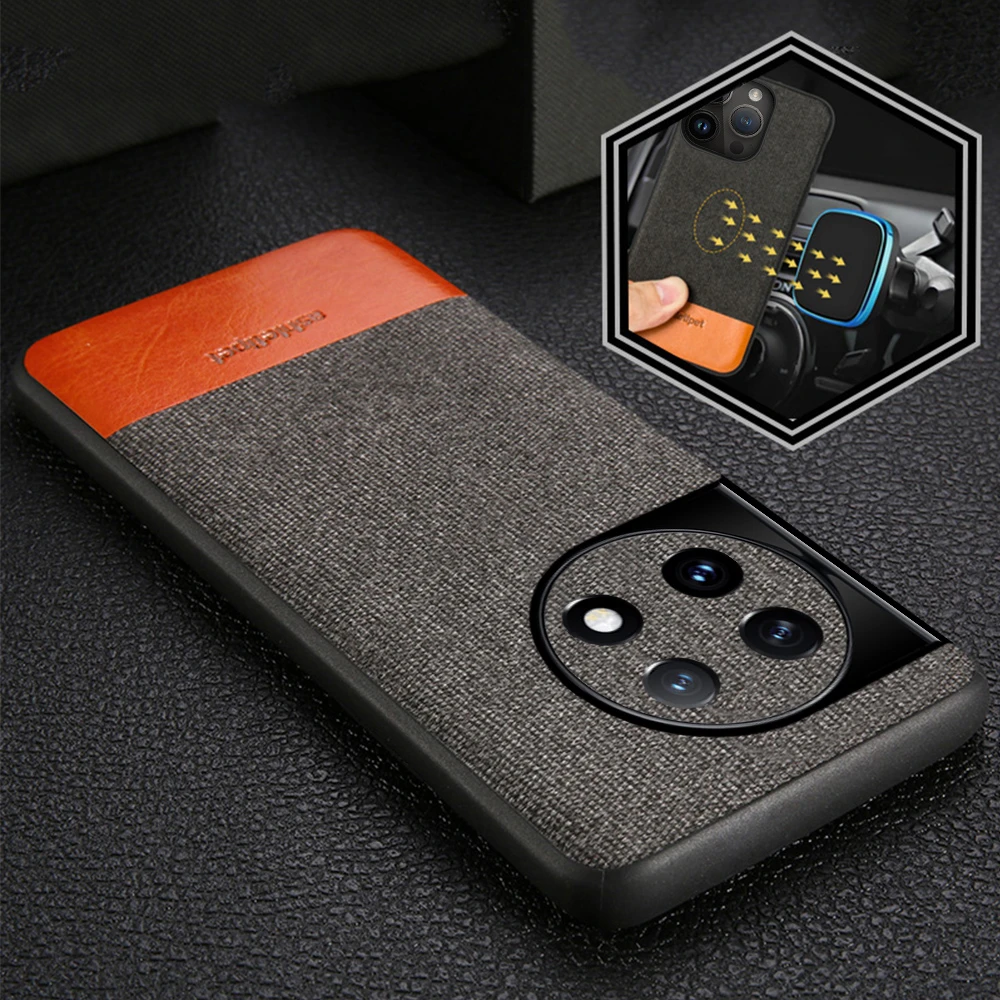 Canvas + Leather Magnetic Phone Case For Oneplus 9 Pro 9R 8 Pro Nord 7T 7 Pro 6 6T 5 5T Nord 2 N10 N200 CE Case For One Plus 8T