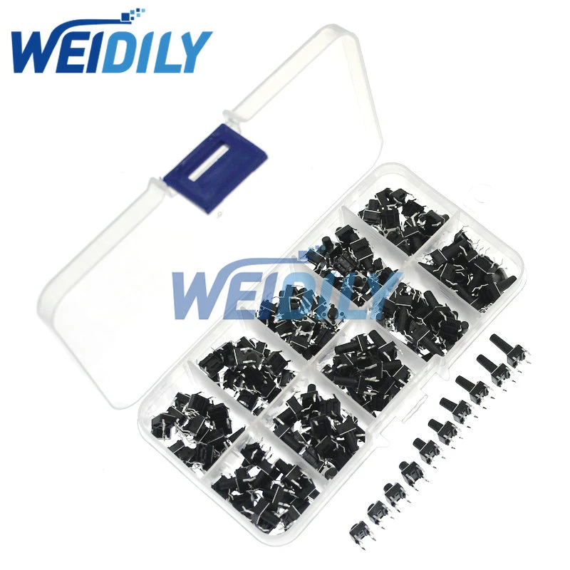 10 models 200pcs 6*6 Tact Switch Tactile Push Button Switch Kit, Height: 4.3MM~13MM DIP 4P micro switch 6x6 Key switch