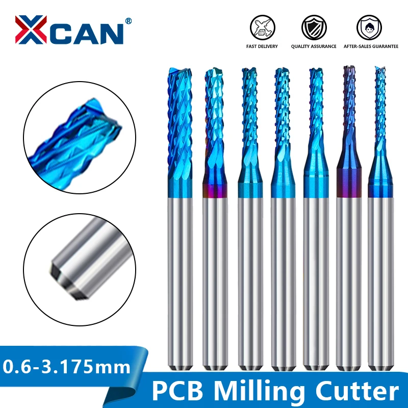XCAN Carbide End Milling Cutter 10pcs 3.175 Shank Blue Coated CNC Router Bits Engraving Edge Cutter End mill 0.8-3.0mm