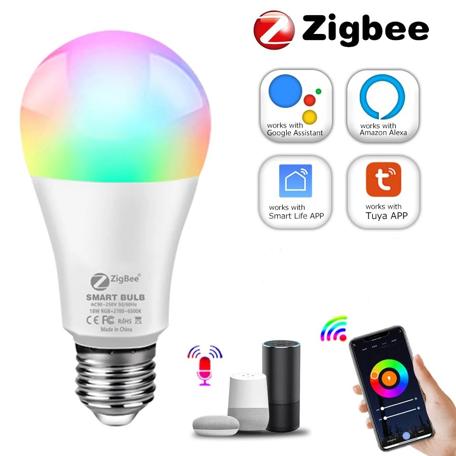 Tuya Zigbee LED Smart Light Home E27 LED Bulbs APP Control 12W/15W /18W RGB+CW+WW Alexa Lamp Dimmable Work With Google Home