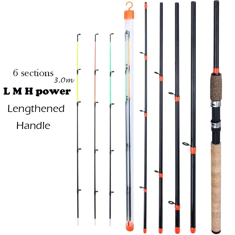 Sougayilang New Feeder Fishing Rod Lengthened Handle6 Sections Fishing Rod L M H Power Carbon Fiber Travel Rod Fishing Tackle