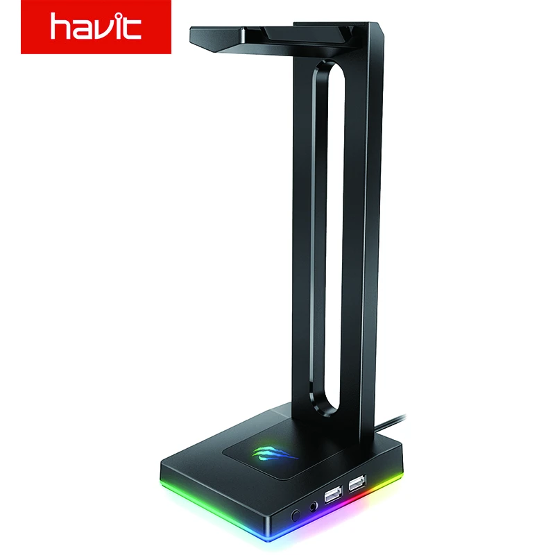 Havit RGB Headset Stand with 3.5mm AUX and 2 USB Ports Headphone Holder for Gamers Gaming PC Accessories Desk Black and White