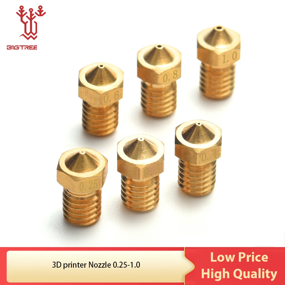 5Pcs 3D Printer Parts V6&V5 J-Head brass nozzle extruder nozzles 0.2/0.25/0.3/0.4/0.5/0.6/0.8/1.0 mm For 1.75/3.0mm filament