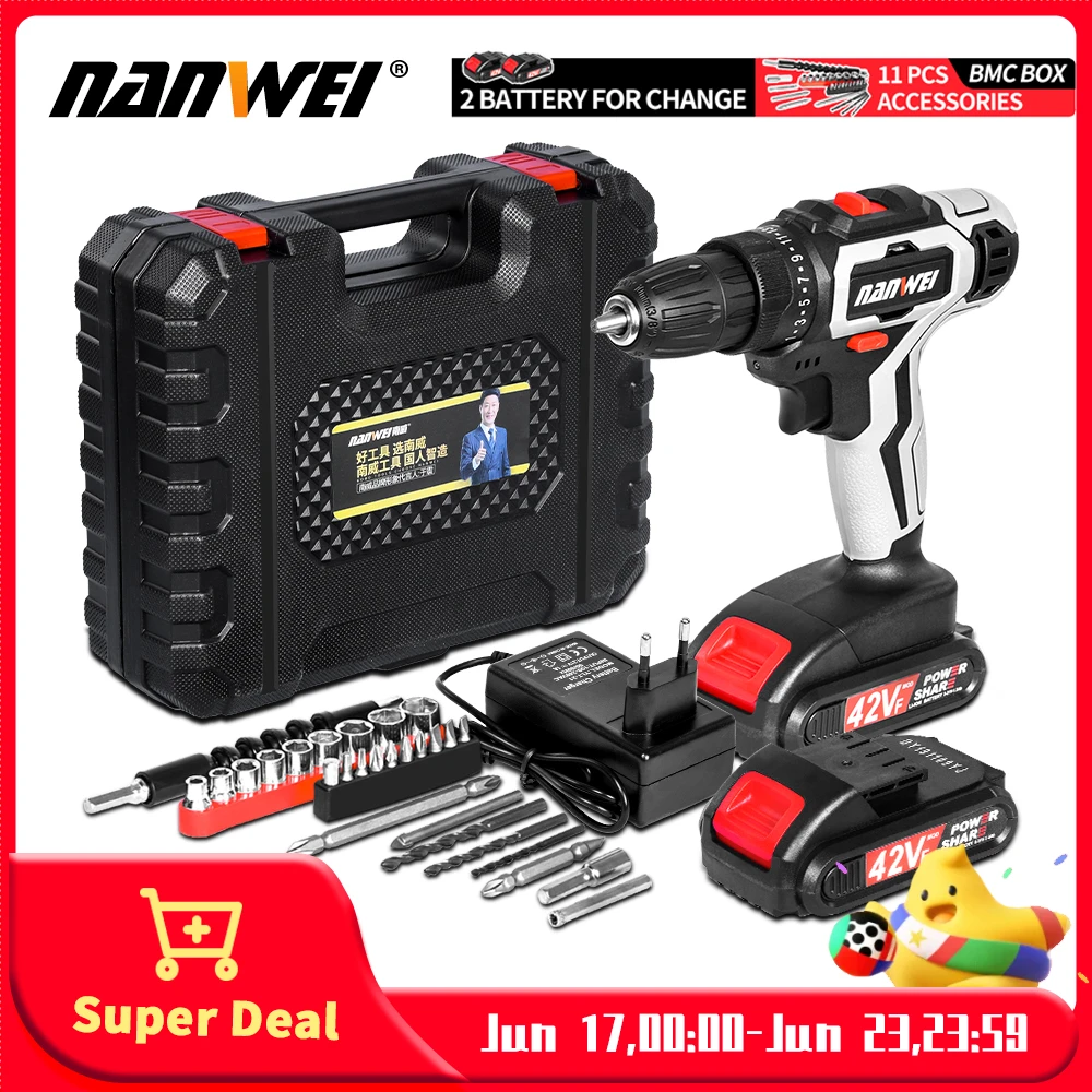 3-In-1 Electric Impact Drill Hammer Drill Electric Screwdriver Rechargable 10mm 2-Speed Cordless Drill