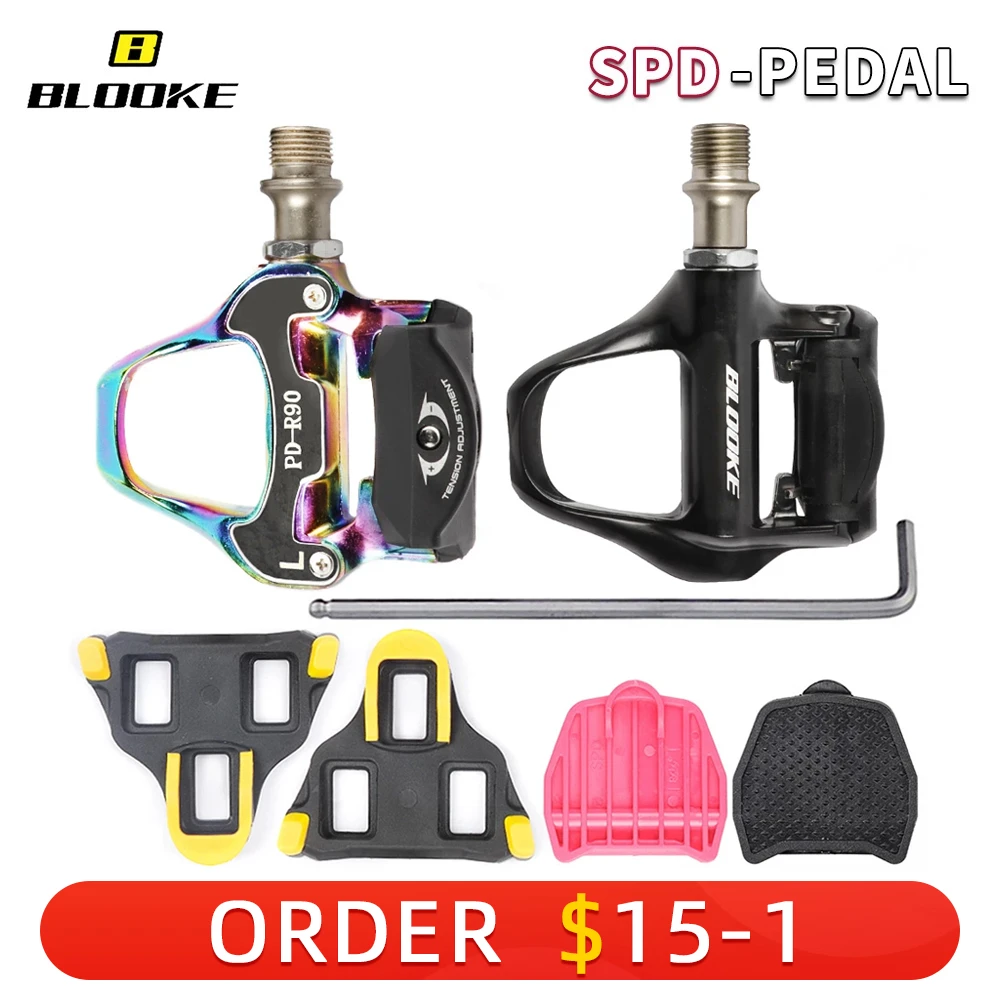 BLOOKE Road bike SPD SL Pedal Sepatu Cleat Self Locking Clip Colorful Anti-Slip Clipless For Wellgo Bicycle Racing Riding Parts