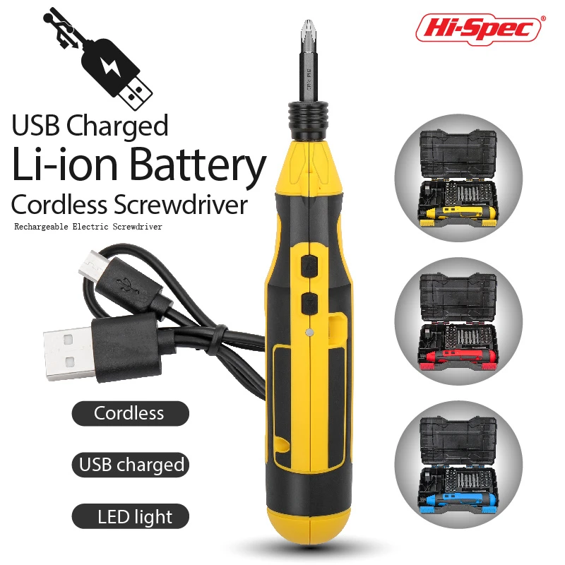 Hi-Spec 3.6V Mini Electric Screwdriver Kit Lithium Battery USB Rechargeable Screwdriver Bit Set 1/4 Torque Power Cordless Drill