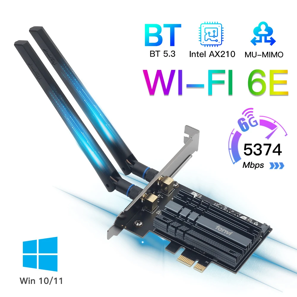 3000Mbps PCI-e Wireless Adapter Intel AX210 wifi 6E Wlan Card Bluetooth 5.2 Dual Band 2.4GHz/5GHz MU-MIMO AX200NGW 802.11ax