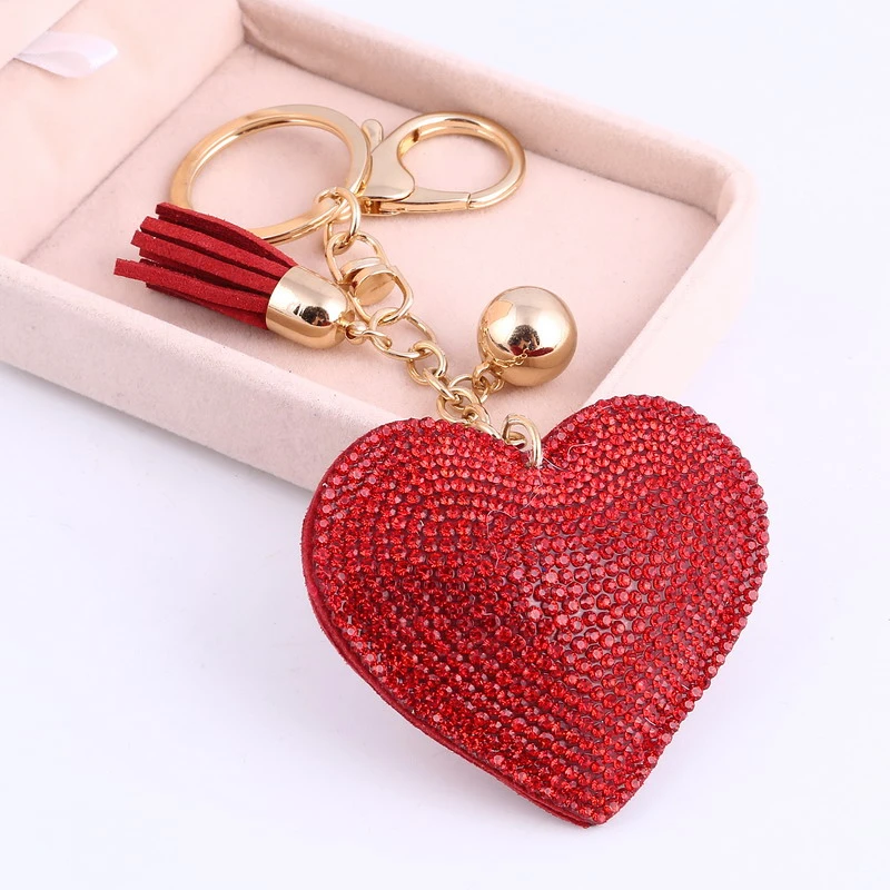 ZOSHI Heart Keychain Leather Tassel Key Holder Metal Crystal Key Chain Keyring Charm Bag Auto Pendant Gift Wholesale Price