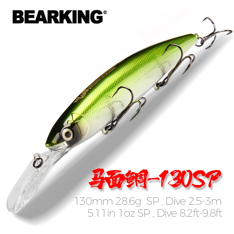 Bearking 130mm 28.6g professional quality fishing lures hard bait dive 2.5-3m quality wobblers minnow  Artificial Bait Tackle