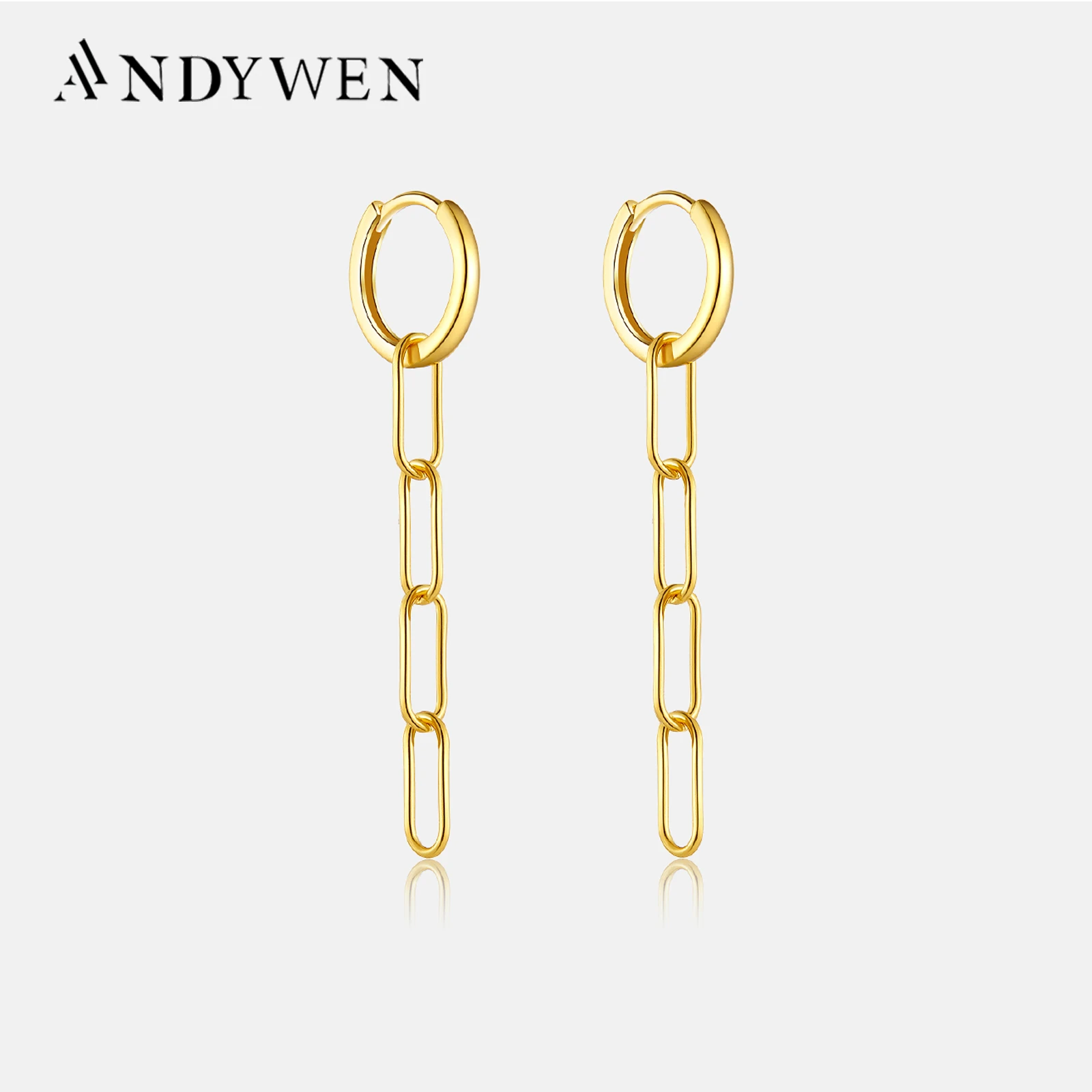 ANDYWEN 925 Sterling Silver 8.5mm Chain Locker Piercing Rock Punk Pendiente Ohrringe Drop Earring New 2020 Party Jewelry