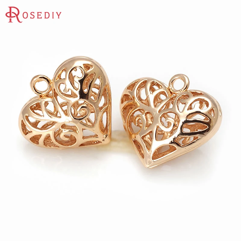 10PCS 18x16MM 24K Champagne Gold Color Plated Brass Heart Charms Pendants High Quality Diy Jewelry Accessories