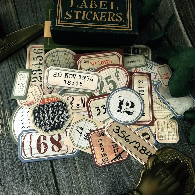 35Pcs Tim Holtz Style Number Junk Journal Label Vintage Stickers Retro DIY Album Planner Scrapbooking Material Craft Stickers