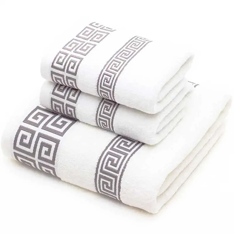 Cotton Towel Set for Adults 2 Face Hand Towel 1 Bath Towel Bathroom Solid Color Blue White Terry Washcloth Travel Sports Towels