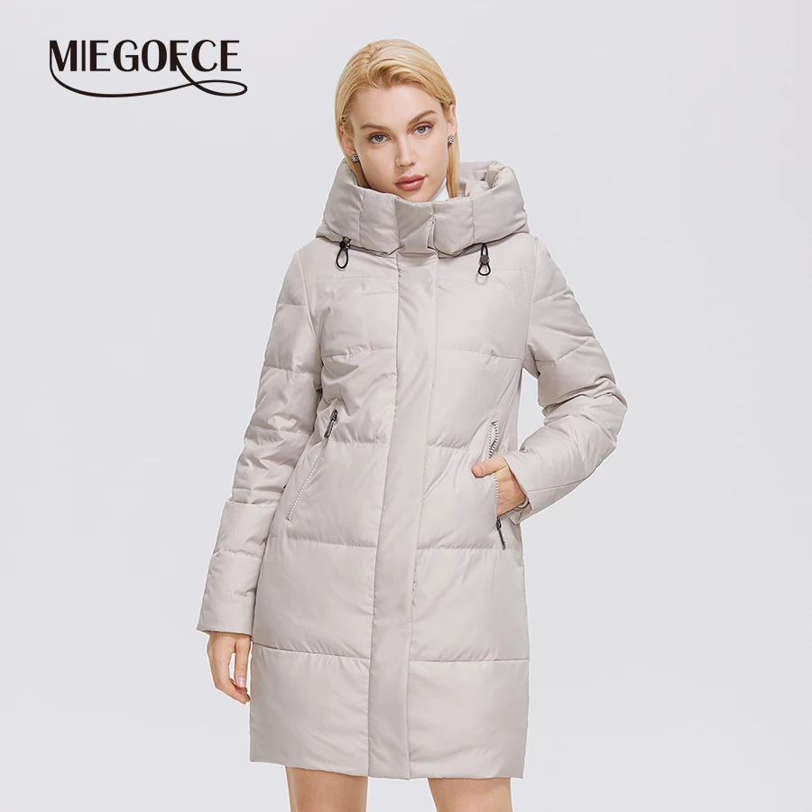 MIEGOFCE 2021 Winter Women Mid-length Coat Hooded Design To Keep Warm And Windproof Parka Zipper Loose Ladies Jackets  D21647
