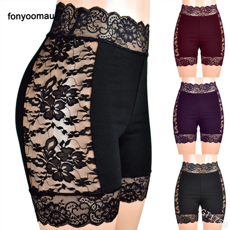 3XL Women Sexy Slim Lace Cutout Short Leggings High Waist Lace Ruffles Short boho feminino Trouser panties mujer Bottoming Pants