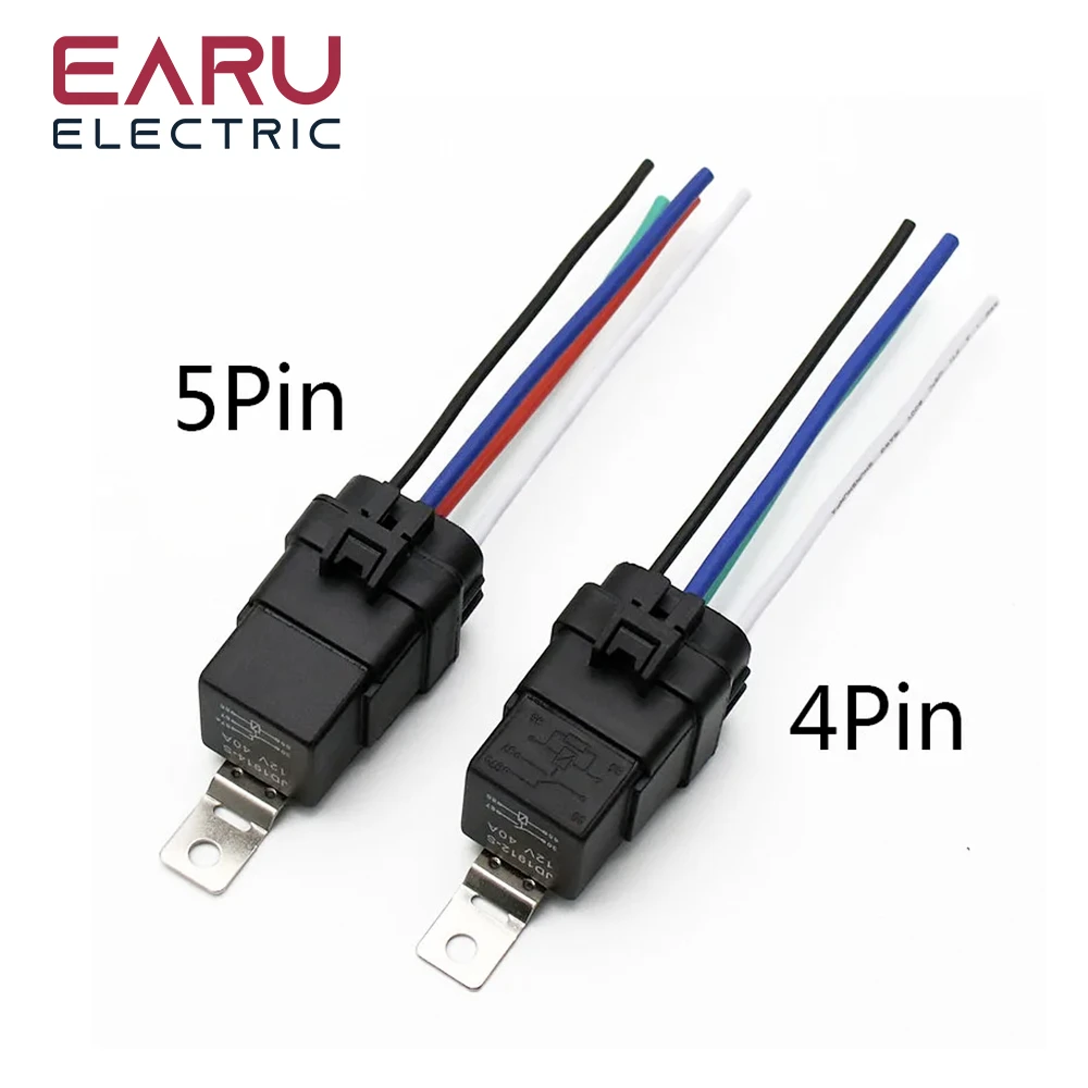 Car Auto Automobile Relay Sealed Waterproof Integrated Wired  DC12V 40A 5Pin 4pin Auto Relay + Holder With 105mm Length Wires