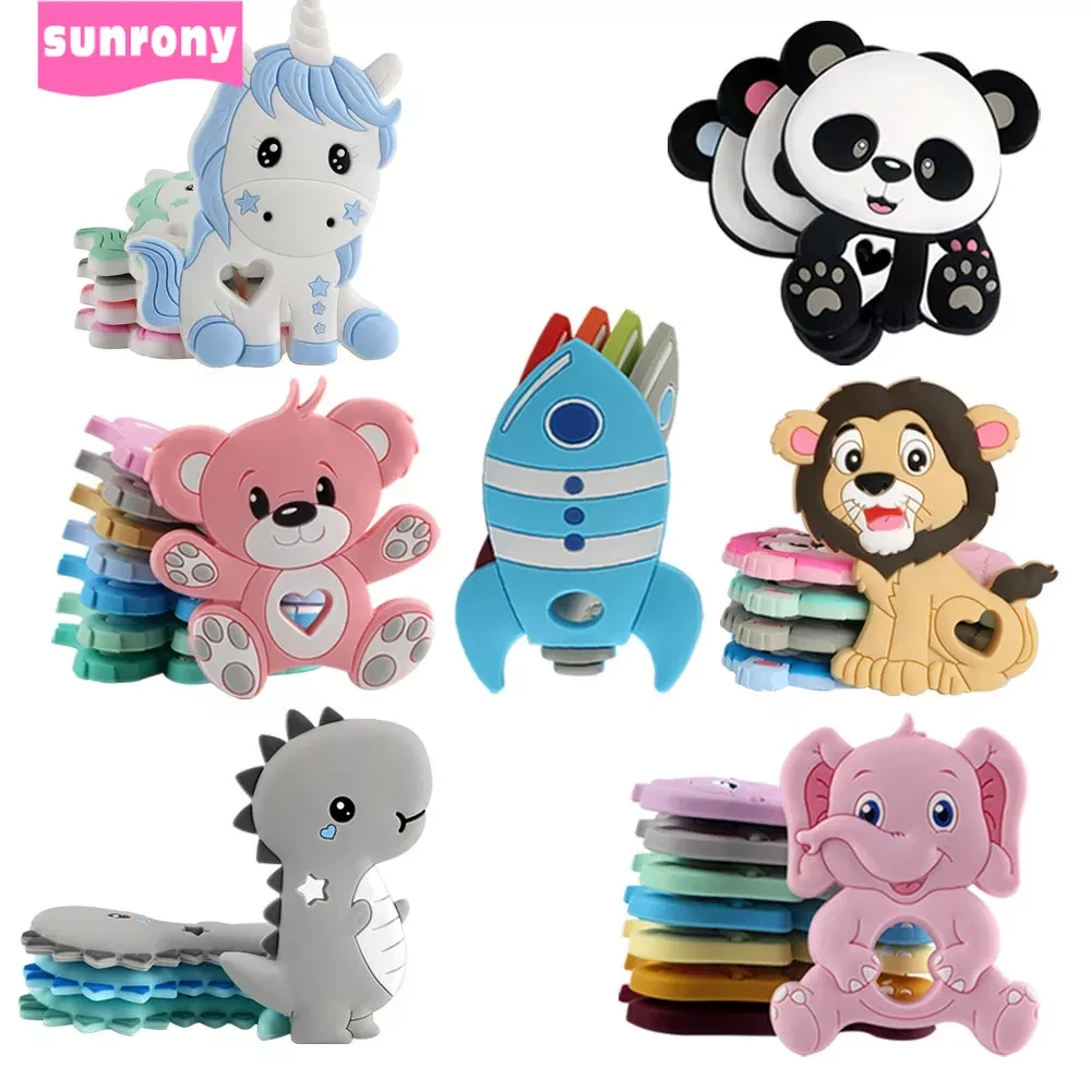 Sunrony 1pc Silicone Teether Elephant Cartoon Animal BPA Free Rodent Teeth Necklace Food Grade Infant Chewable Toys Baby Teether