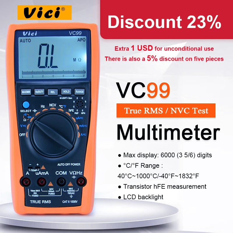 VICI VC99 3 6/7 Discount 22% Auto range digital multimeter 1000V 20A DC AC voltage current Resistance Capacitance tester