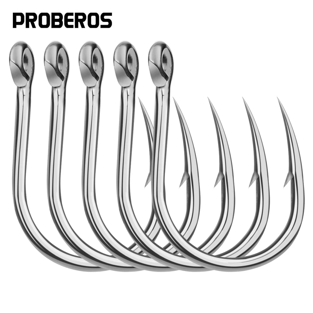 5/10Pcs Sea Fishing Stainless Steel Fish Hook Steel Barbed In Fly Hooks Worm Pond Fishing Bait Holder Jig Hole Pesca