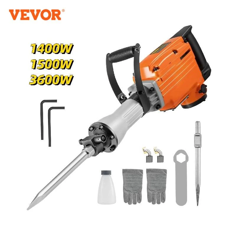 VEVOR Demolition Jack Multifunctional Rotary Hammer 1500W 2200W 3600W Ground Breaking Concrete Electric Hammer Tool Impact Drill