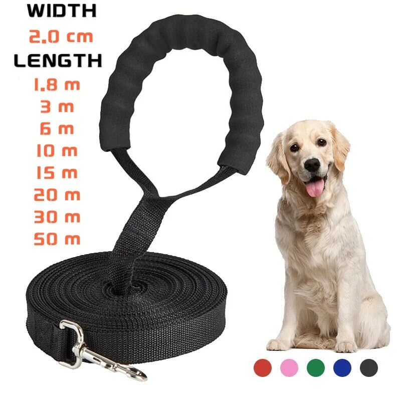 Long Nylon Leash For Dog Lanyar Outdoor Training Walk 2.5cm Width Long 1.8M 3M 6M 10M 15M 20M 30M 50M Lead With Cotton Handle
