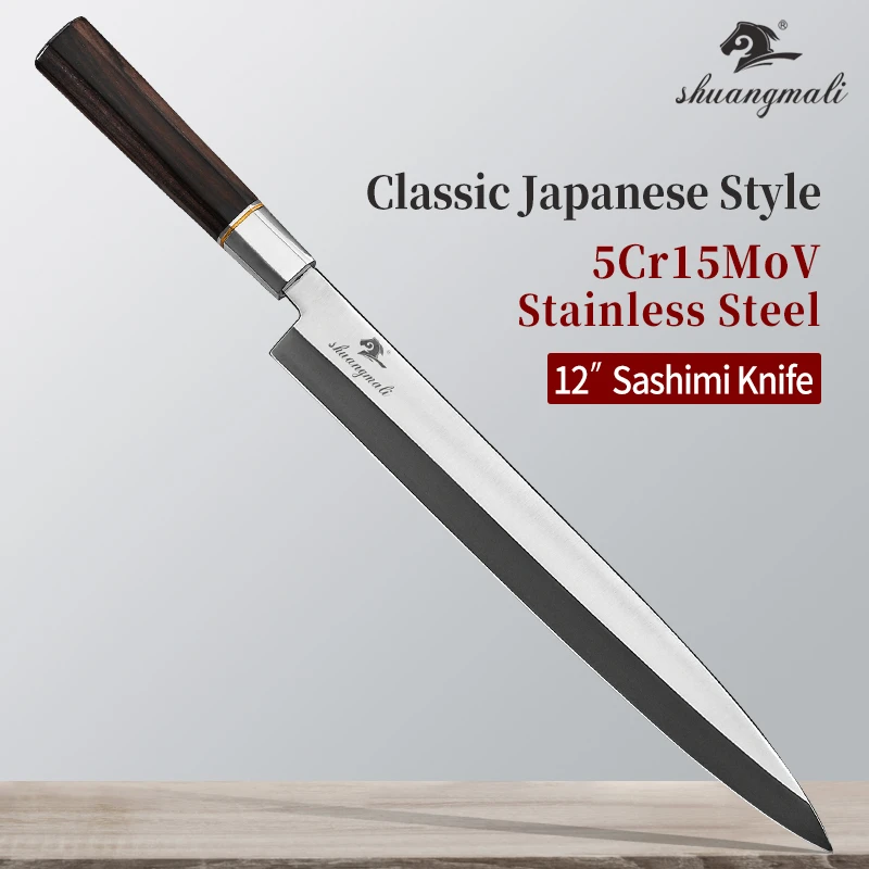 12 Inch Japanese Sushi Knife High Carbon 5CR15 Steel Chef Filleting Knives Slicing Salmon Fish Kitchen Slicing Sashimi Knife
