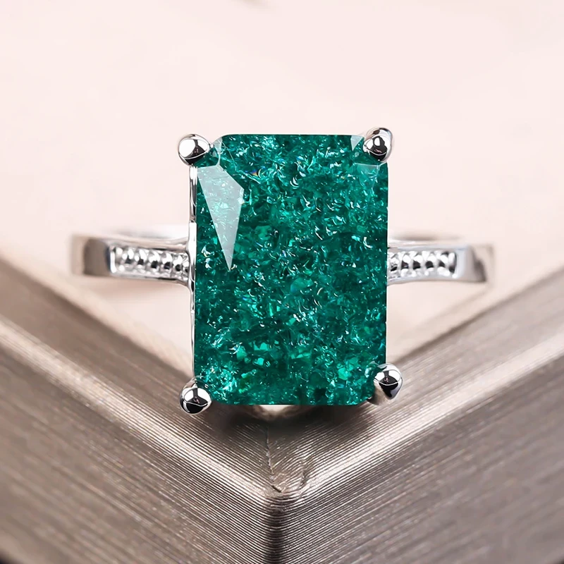 Vintage Bright Ring With Green Stones Square Stone  Silver Color For Women Anniversary holiday Jewelry Anillos Mujer F5N475