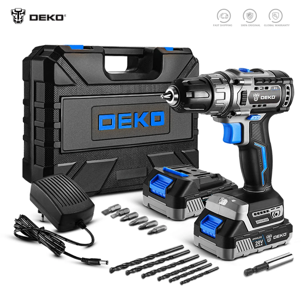 DEKO 20V Brushless Drill 42N.M Electric Screwdriver,18+1 Torque Settings,2-Speeds,3/8