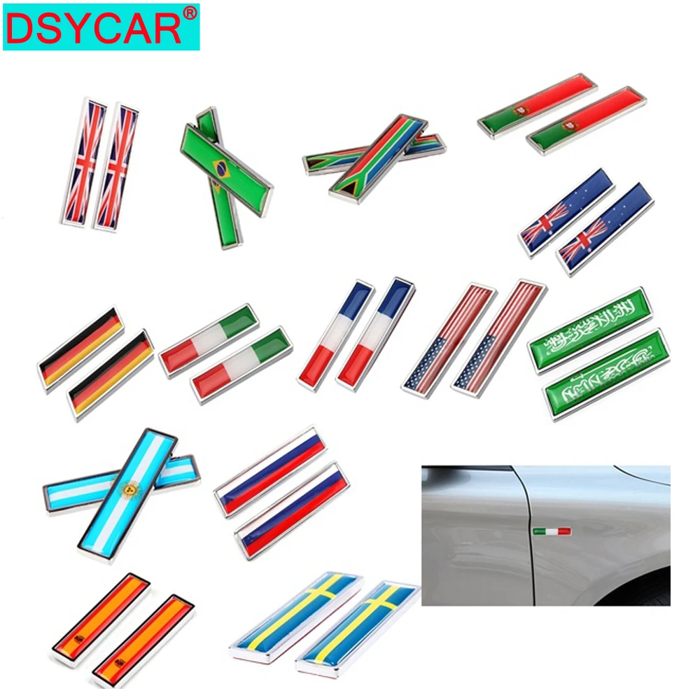 DSYCAR 1Pair Car Styling 3D Zinc Alloy Italian Brazil France Russian USA Spanish Germany Flag Fender Emblem Badge Car Stickers