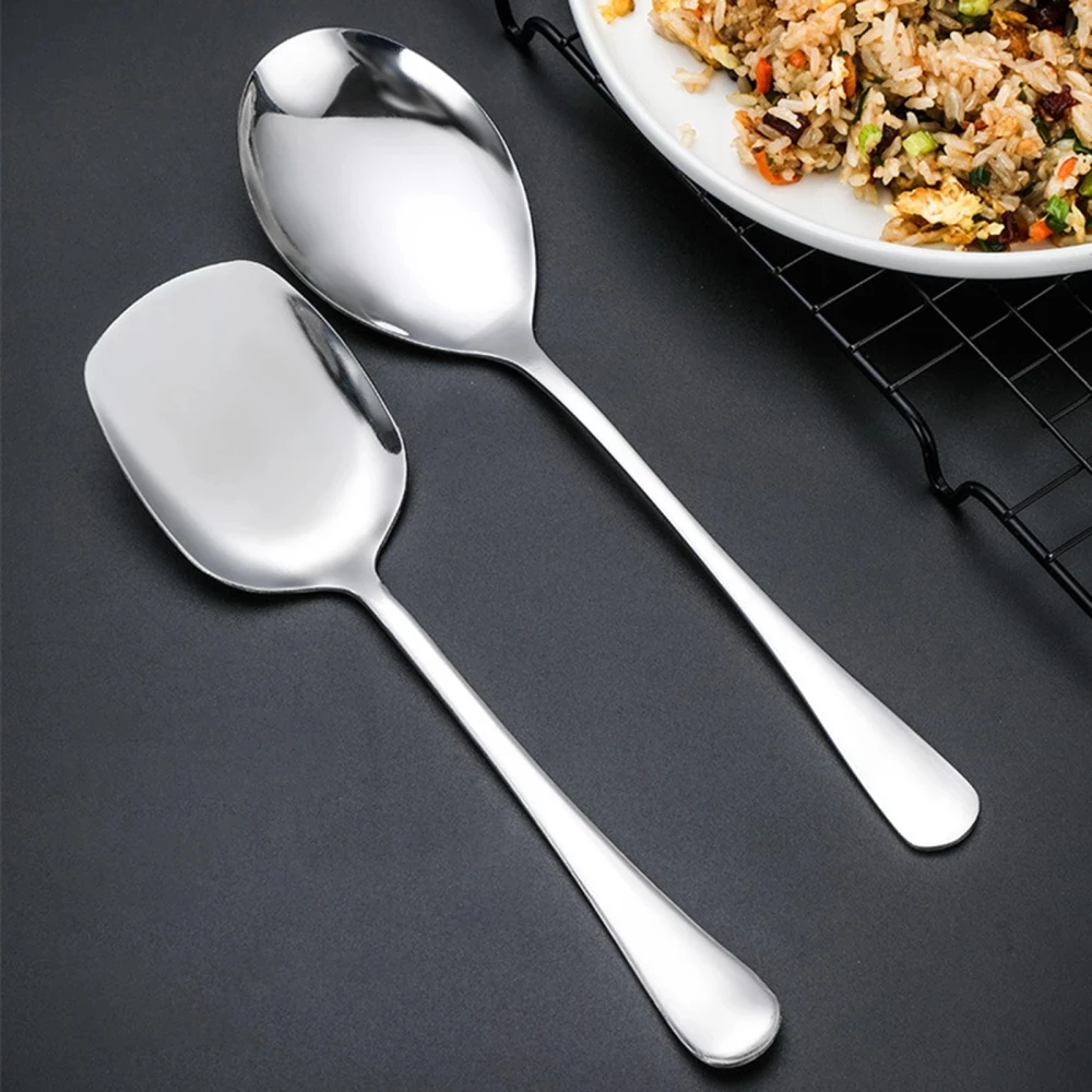 2020 New Large Size Stainless Steel Soup Spoon High-polish Long Handle Rice Spoons Kitchen Service Flatware