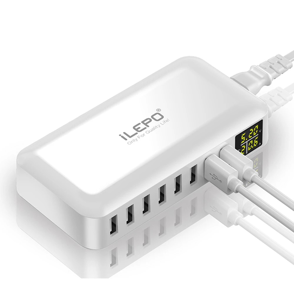 ILEPO 60W 8 Port USB Fast Charger QC3.0 HUB Smart Quick Charge LED Display Multi USB Charging Station Mobile Phone Desktop Home