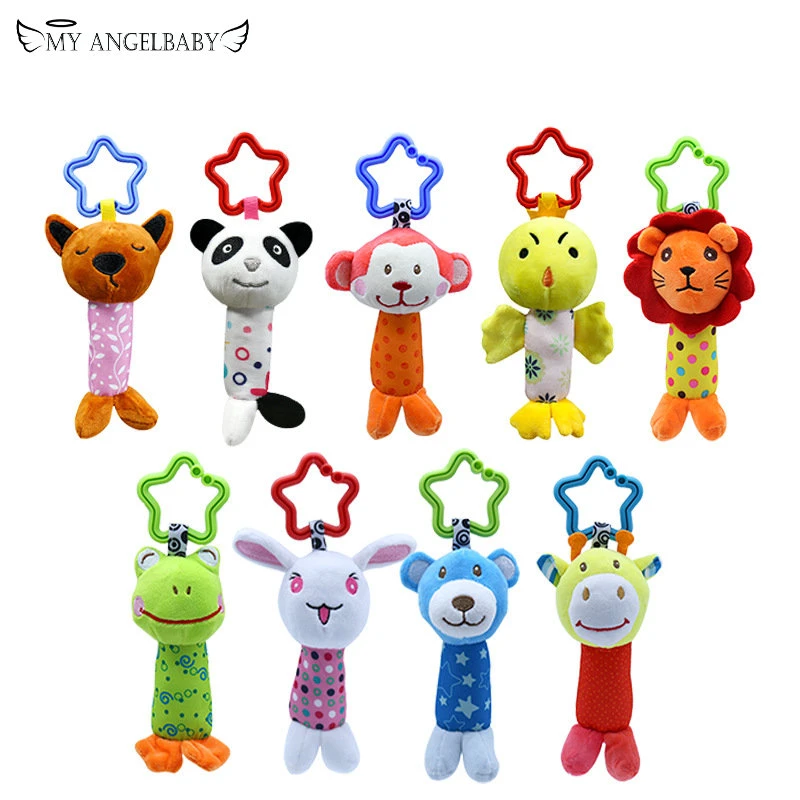 6 Styles Baby Toys Rattles Pacify Doll Plush Baby Rattles Toys Animal Hand Bells Newbron Animal elephant/monkey/lion/deer/dog