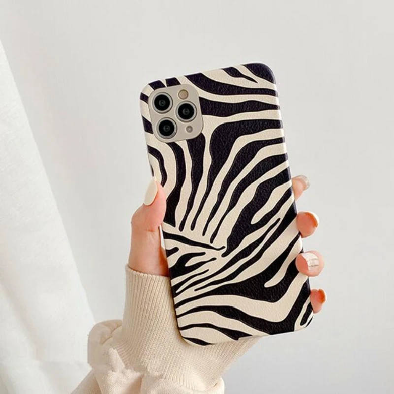 Gimfun Cartoon Zebra Pattern Phone Case for IPhone 12 Pro Max 13 7 Plus X XR Xsmax  Leather Leopard Shockproof 11 Pro Back Cover