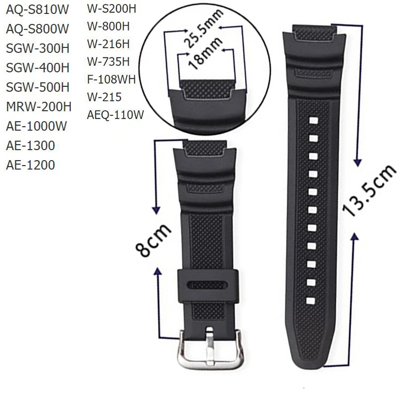 Rubber Strap Suitable for-Casio AE-1000w  SGW-400H / SGW-300H Silicone Watchband Pin Buckle Strap Watch Wrist Bracelet Black