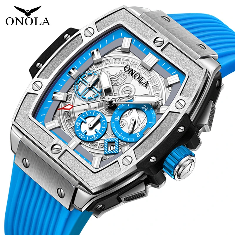 ONOLA tonneau square big quartz watch man lumious chronograph wristwatch fashion casual style luxury man watch relogio masculino
